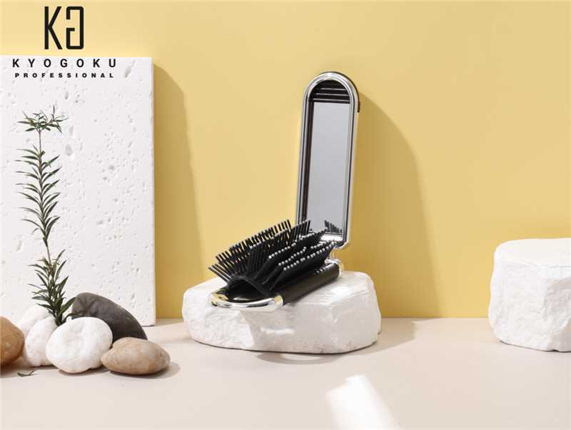 Kyogoku ミラーブラシ 鏡付き 折りたたみ式×高級デザイン メイク直し・ヘアセット